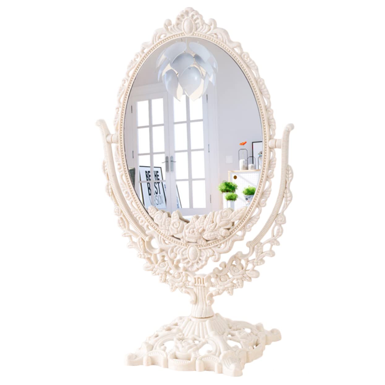 Homoyoyo European Retro Makeup Mirror Vintage Style Rotating Desktop Vanity Mirror with High Definition Glass and Stable Base for Bedroom and Dressing