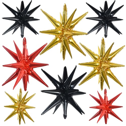 Image of TONIFUL 8 Pcs Explosion Star Balloons Black Red Gold Foil Party Decorations | 22 Inch Large Mylar Star Balloon for New Year Christmas Graduation Birthday Wedding Baby Shower Party Supplies
