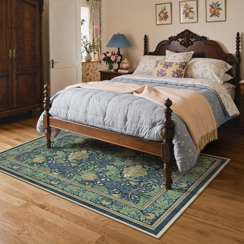 Bavni 5x7 Green Beige Vintage Floral Area Rug, Washable for Living Room