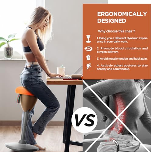 Image of Adjustable Standing Desk Chair, Ergonomic Wobble Stool Standing Desk Stool, Encourage Good Posture, Height Adjustable Stool 19-32 inch, Non-Slip Base, Active Chairs for Adults