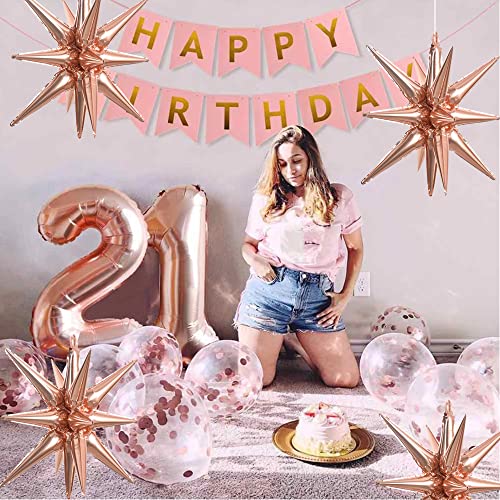 Image of TONIFUL 4 Pcs Explosion Star Balloons Rose Gold Foil Balloon Party Decor | 22 Inch Large Mylar Star Balloon for Girls Women Birthday Wedding Bridal Shower Baby Shower Anniversary Photo Booth Supplies