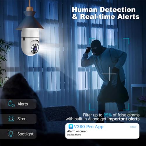 Image of Maizic Smarthome Robo Bulb Wi-Fi Camera 5 MP FHD 1440p Resolution CCTV Camera, Full Color Night Vision, Two-Way Audio, AI Human Detection, Motion Detection, 360 Degree PTZ Rotation