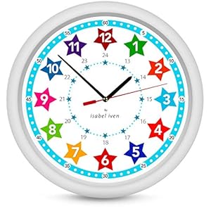 Isabel Iven Wandklok kinderen sterren – geruisloze kleurrijke kinderwandklok – wandklok voor meisjes en jongens…