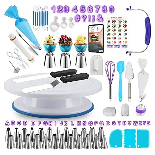 RFAQK Cake Decorating Kit - 230 Pcs Cake Decoration Supplies with Icing Tips, Modeling Tools, Cookie Plunger Cutters, Icing Smoothers, Pastry Bags and Other Cake Decorating Accessories for Beginners