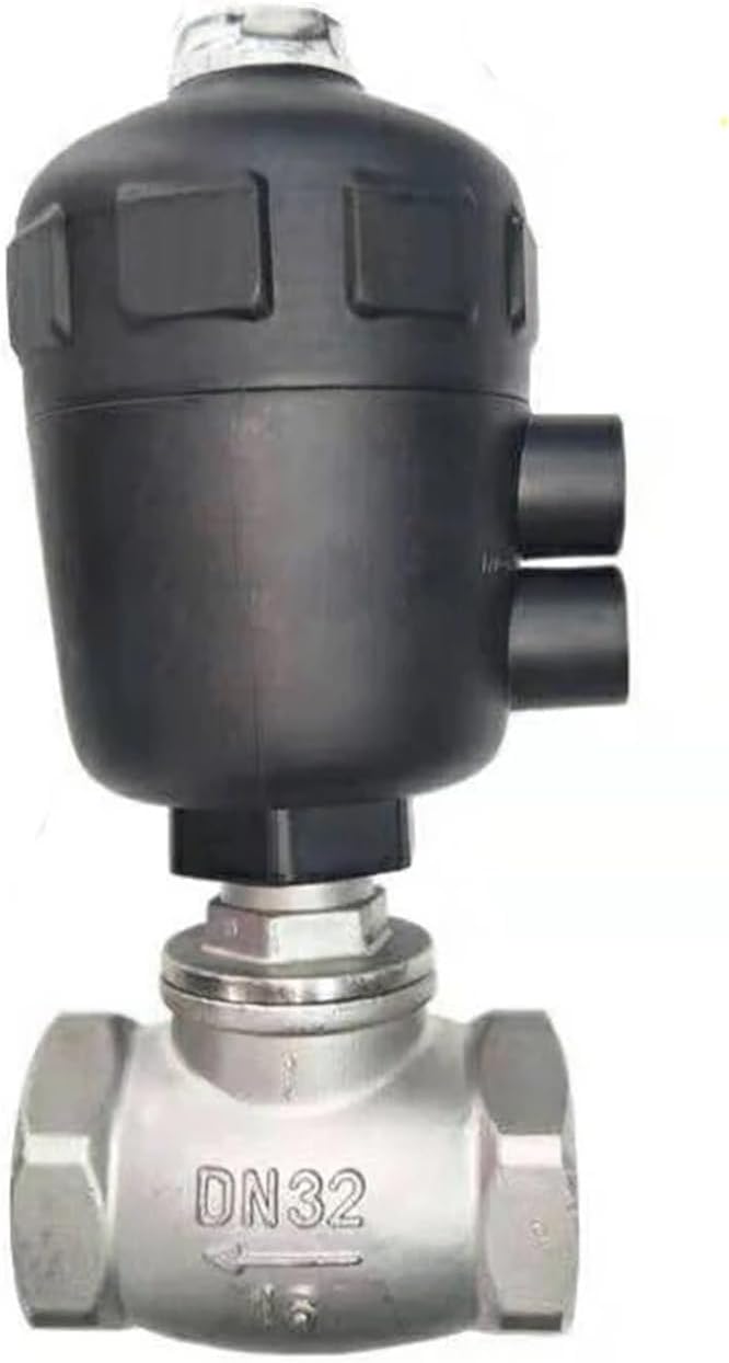 1pcs 1/2" 3/4" 1" 1-1/4" 1-1/2" 2 Inch Stainless Steel T-type Pneumatic Thread Globe Valve PTFE Sealing(1-1/2",Double acting)