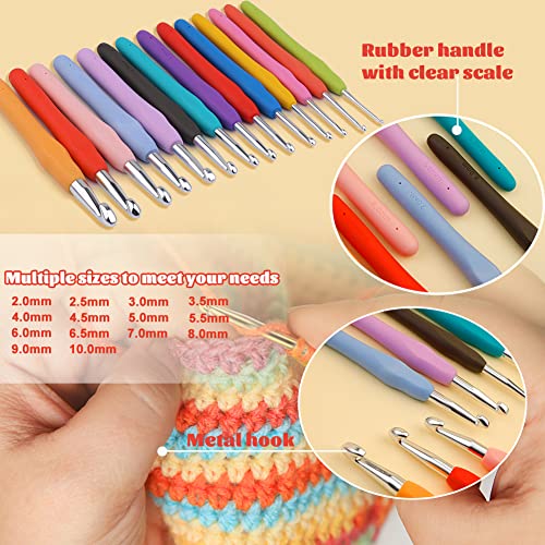 Yizzvb 83 Pcs Crochet Kit For Beginners Adults, Crochet Hooks Set With Crochet Yarn, 6 Color Yarn And Knitting Accessories Set, Ergonomic Crochet Hooks Soft Grip Aluminum Crochet Needle Diy Project #TOP2