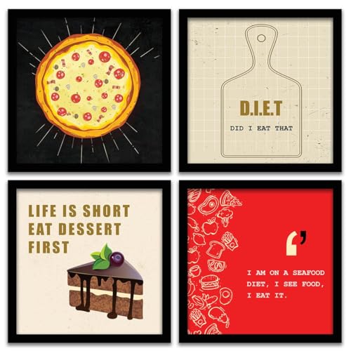 Image of kotart - Cooking Quotes Wall Posters With Frame for Restaurant, Cafe and Kitchen Decor - Set of 4 Framed Posters for Home (13 x 13 inch) Set of 4 (Art 8, Big)