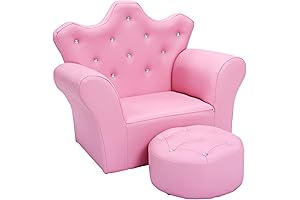 Costzon Pink Princess Couch with Ottoman for Girls Room