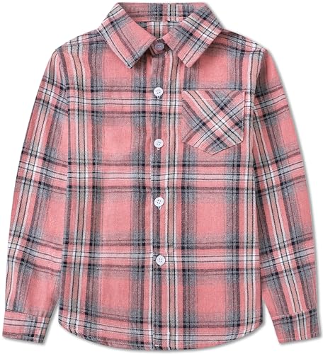 Image of SANGTREE Women and Girls Long Sleeve Flannel Casual Button Down Plaid Shirt