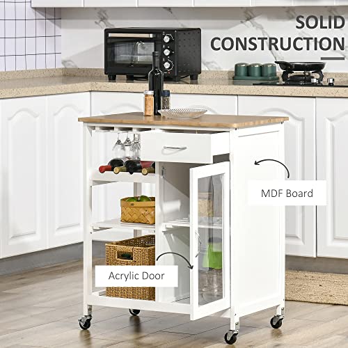 Homcom Rolling Kitchen Island With Storage, Kitchen Cart, Utility Trolley With Wine Rack, Shelves, Drawer And Cabinet, White #TOP5