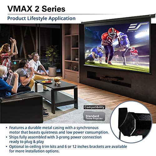 Image of Elite Screens VMAX 2, 170 Inch Motorized Projector Screen 1:1, Electric Wall Ceiling Mount, MaxWhite 1.1 Gain, IR RF Remote, 12V Trigger, 4K HDR, VMAX170XWS2