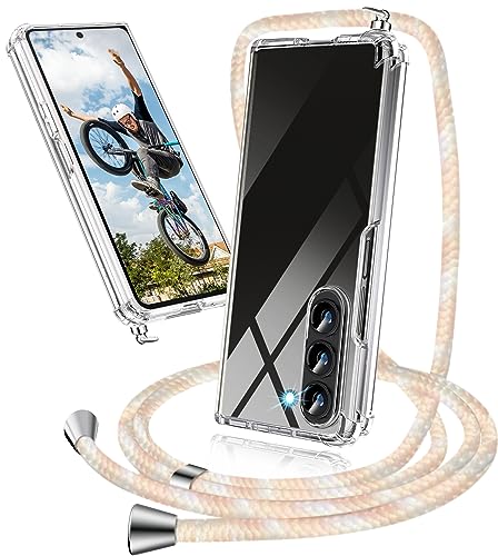 Coque Samsung Galaxy Z Fold 5 avec collier cordon rose pour garder les mains libres en voyage