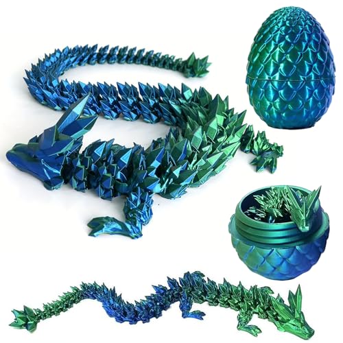 Dragão impresso em 3D, ovo de dragão, jogo de ovo de dragão, dragão de cristal com ovo de dragão, articulações flexíveis, decoração de casa, brinquedo de mesa. (laser verde)