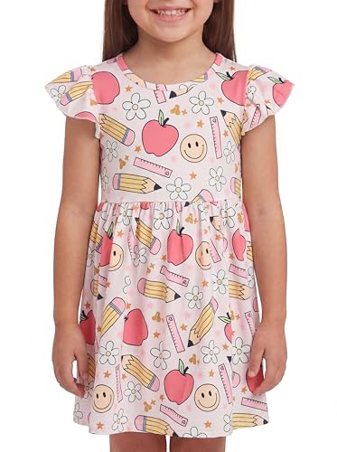Image of Unique Baby Girls' Short Sleeve Everyday Printed Dresses for Kid and Toddler, Sizes 2T-12Y