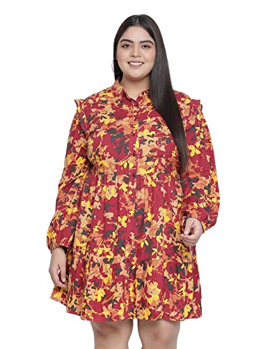 Image of oxolloxo Women Relaxed Fit Viscose Shirt Dress Regular Sleeves Printed Party Dress