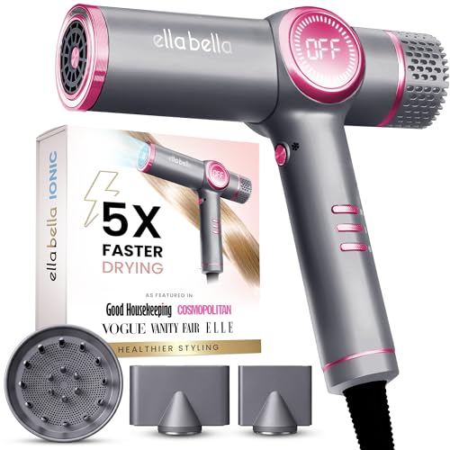 Image of ELLA BELLA Ionic Hair Dryer with Diffuser - Negative Ion Blow Dryer, Quiet