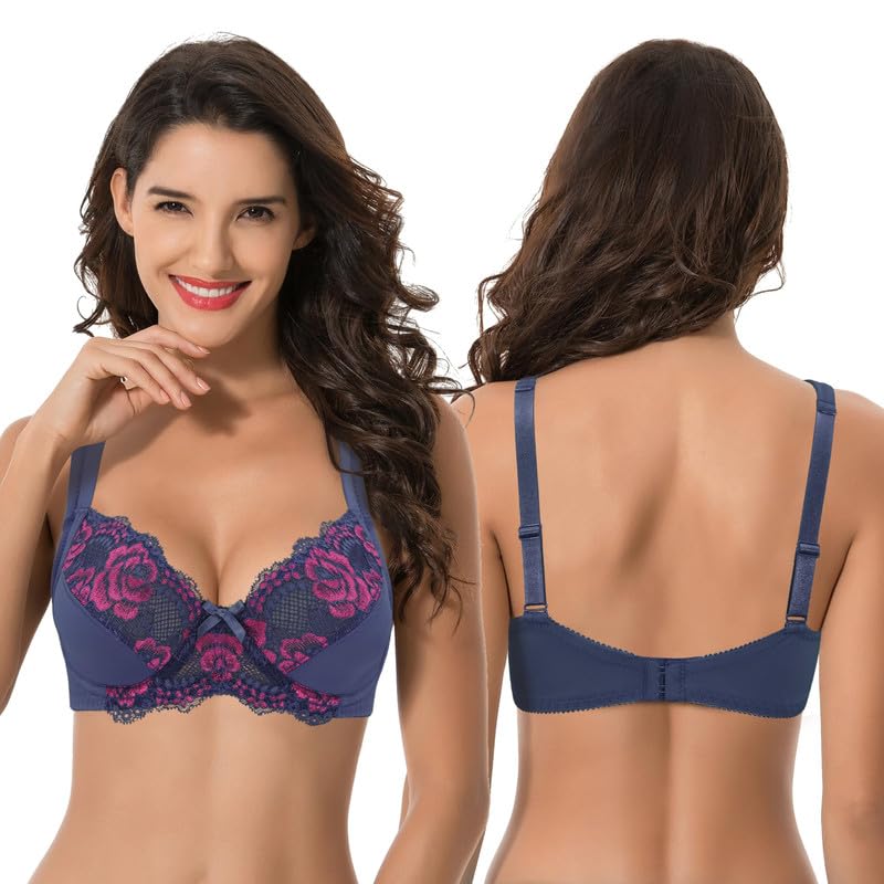 Curve Muse - Reggiseno da Donna Plus Size Unlined Underwire Lace con Cinghie Cushion