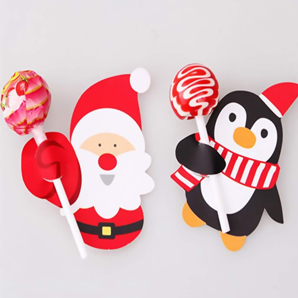 Decoracion Piruletas Tarjetas De Papel Navideñas 150 Piezas con DiseñOs De Santa Claus Y Pinguino para Decorar Dulces En Navidad