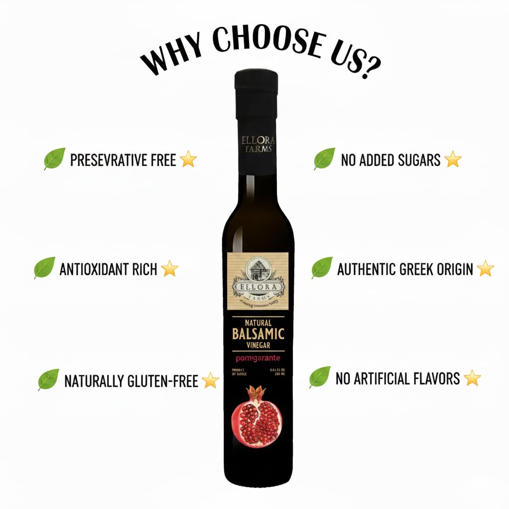 Ellora Farms, Combo Pack Fresh Original and Peach, Pomegranate, Raspberry Infused Balsamic Vinegar Creme Pack, All-Natural, No- Additives, No-Added Sugars, Italian Dark Glass Bottles, Pack of 4