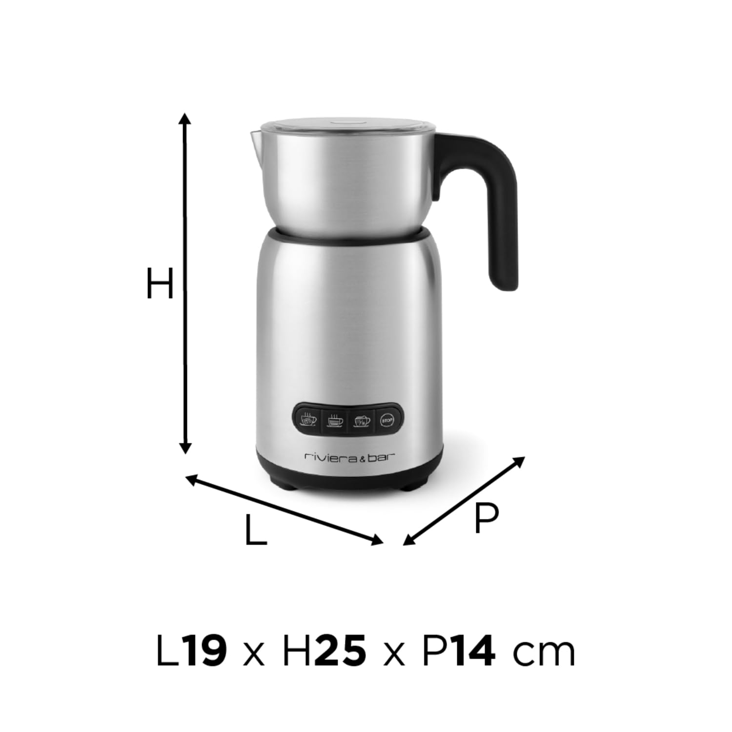 riviera&bar Chocolatière et Emulsionneur Induction 600ml - 650W, 4 Fonctions Préréglées, Pot Pivotant 360° - Compatible Lave-Vaisselle - Sécurité Arrêt Automatique - Inox Noir