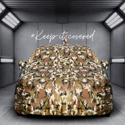 Image of Allextreme 100% Waterproof Car Body Cover for Maruti 800 All Model & Year Triple Stitched with Mirror Pockets Full Bottom Elastic Dustproof & UV Resistant All-Weather Protection (Military /Army)