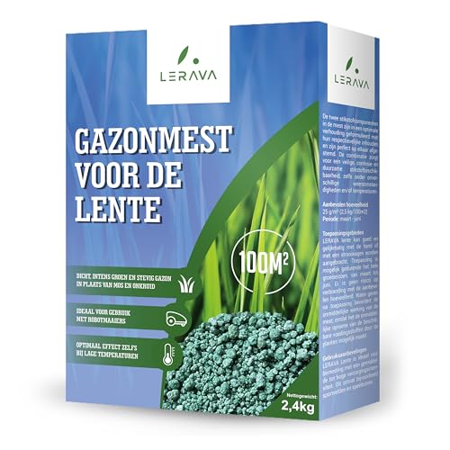 LERAVA gazonmest lente (100 m²) - gazonmeststof met langdurige stikstofafgifte - meststof met Bacillus subtilis - versterkt de grasgroei en verhoogt de weerstand van het gazon - 2,4 kg