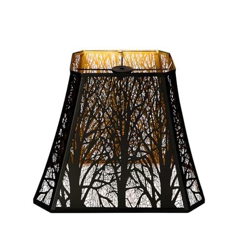 Etched Forest Metal Lampshade Rectangle Lamp Shade Fitter Floor Lamp Shade, ALUCSET Large Metal Lampshade for Living Room Bedroom Top Diameter 8