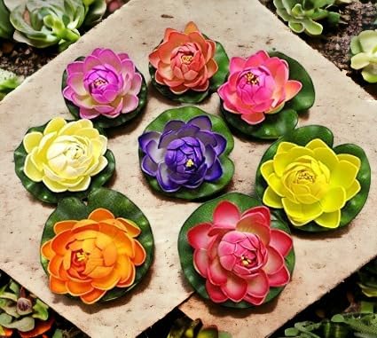 Sesonby Set of 2 Small Artificial Fake Floating Flowers Lotus Water Lily Plants Garden Tank Pond Decor Diwali Decoration Festival Decoration Assorted Colours-image-30
