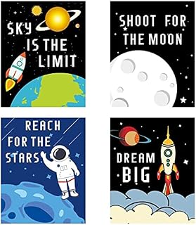 KARTME Cartoon Rocket Art Picture Space Posters Astronaut Art Print Set of 4 (10X8Kids Inspirational Wall Art for Nursery or Boys&Girls,No Frame