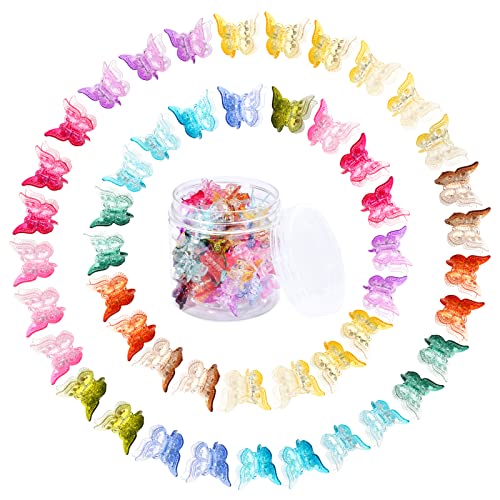 Mini Butterfly Hair Clips, BENBO 48 Pieces Small Pastel Hair Claw Clips Cute Gradient Transparency Assorted Colors Plastic Butterflies Jaw Clips for Hair 90s Women Girls with Box (12 Colors)