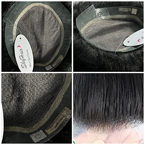 Image of SkyHair 100% Remy Hair Australian Mirage Hair Patch Transparent Poly PU Front and Border, Natural Front Hairline Skin Base for Real Looking Scalp Undetectable Toupee PREMIUM System (8x6, Black)