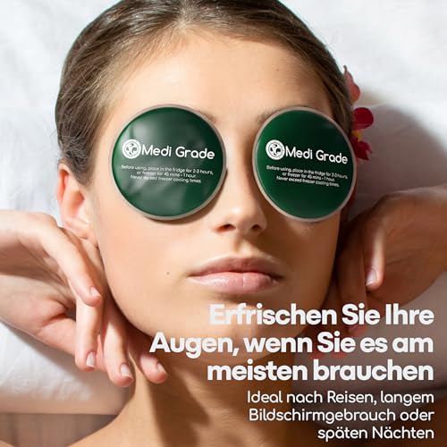 Medi Grade Kühlmaske Gesicht - Gel Augenmaske Kühlend Wiederverwendbar mit 2x Augen Kühlpads, 1 Lycra-Gewebe, Kühlende Aufbewahrungstasche - Entspannung zu Hause Augenkühlmaske mit Bänder
