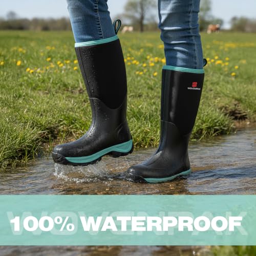 Image of WOVENPAK Rubber Boots for Women, Waterproof Rain Boots Women with Steel Shank, Insulated Hunting Boots, Neoprene Garden Mud Boots All Season for Hunting, Gardening, Farming, Size 6-11