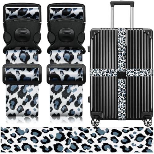 Image of Luggage Straps for Suitcases, Travel Adjustable Belt with Quick Release Buckle, Heavy Duty Nylon Bag Packing Strap, Unique Bright Identifiers Business Travel Accessories (2 Pack) - Black Leopard