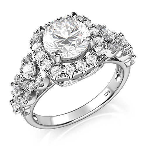 Metal Factory Sterling Silver 925 Round Brilliant CZ Cubic Zirconia Halo Engagement Ring