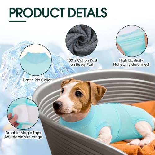 Image of Kuoser Dog Recovery Suit, Female Male Spay Neuter Surgery Suit, Azure, XS | Post-Surgery Anti-Licking Pet Onesie, Surgical Bodysuit Cone Alternative to Protect Wounds, Incisions, Skin & Recovery Care