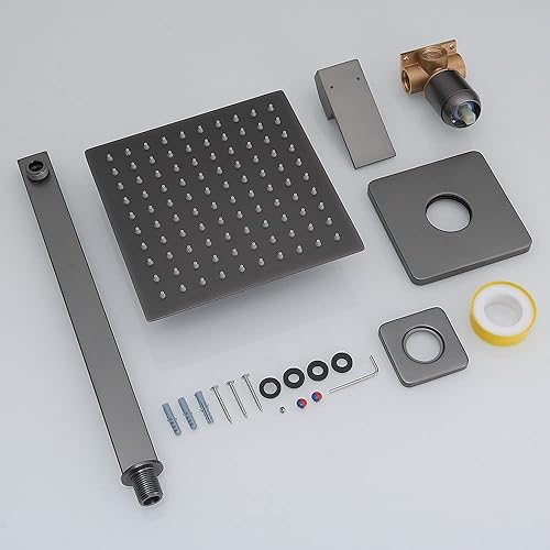 Miniatura 54 de Sistema de ducha de níquel cepillado para baño, mezclador de lluvia de lujo, conjunto combinado de ducha montado en la pared, sistema de cabezal