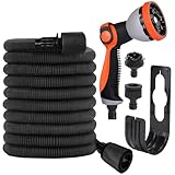 晨陽小店 伸びるホース 散水ホース3倍伸びる 洗車 水やり 10種類の散水モード (ブラック, 2.5ｍから7.5ｍまで)