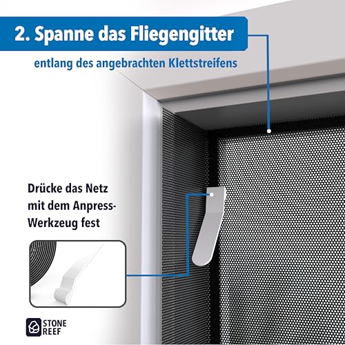 Fliegengitter Fenster [130x150cm + Schneidewerkzeug] Insektenschutz mit Klettband – Moskitonetz, Mückennetz, Fliegennetz zum Kleben – Einfache Montage ohne Bohren – Zuschneidbar für alle Fenster