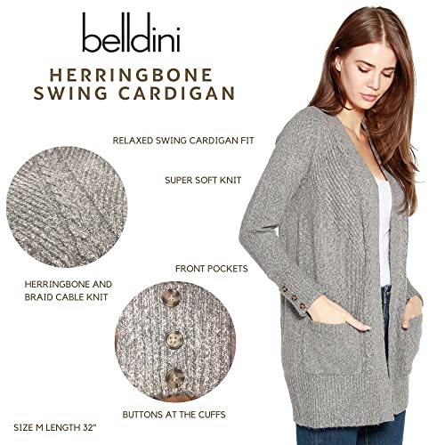 Belldini Womens Lightweight Spring Cardigan Sweater Ribbed Cable Knit With Pockets Heather Grey #TOP1