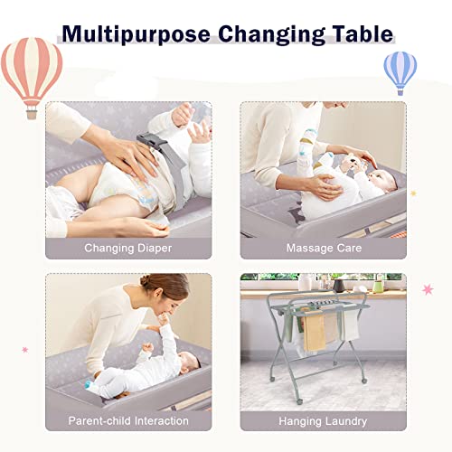 Costzon Portable Changing Table, Mobile Baby Changing Table With Wheels, Safety Belt, Large Storage Basket, Rack & Shelf, Folding Diaper Changing Station Nursery Organizer For Infant Newborn (Gray) #TOP1