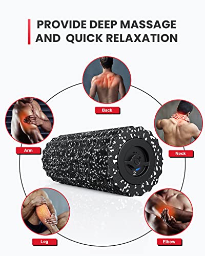 FITINDEX Vibrating Foam Roller for Muscle Deep Tissue, Back Pain Relief, Leg Foot Neck Massager, Exercise, Pilates, Muscle Recovery, Physical Therapy, 4-Speed, Rechargeable, Black