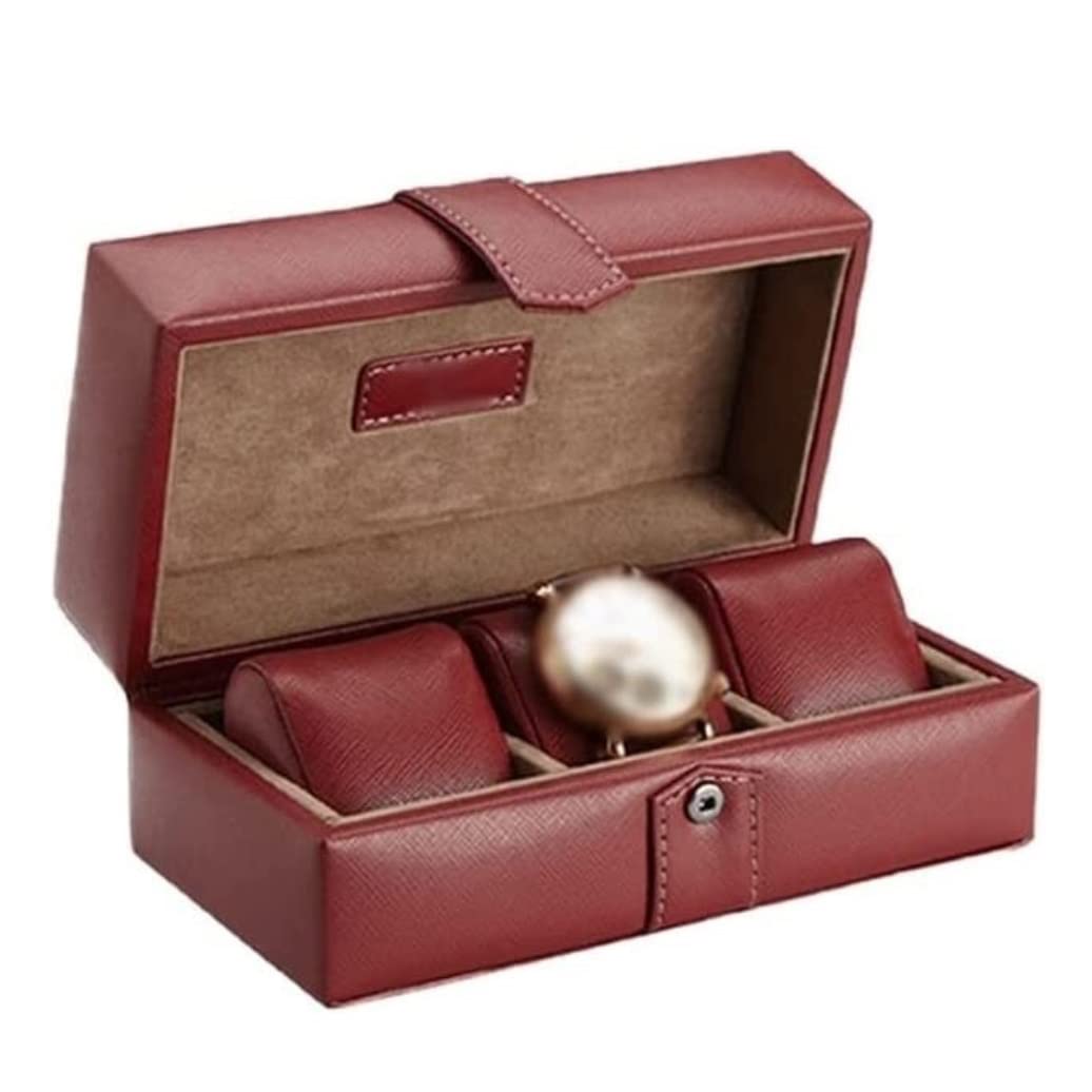 Pudełko Zegarek Skórzane Pudełko Na Zegarek 3 Gniazda Zegarki Podróżne Przechowywanie Pojemnik Do Przechowywania Etui Organizery Biżuterii Elegancki Przenośny Organizer Składowanie(Rot)