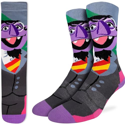 Good Luck Sock Men's Sesame Street, Count von Count Socks, Adult, Shoe Size 8-13