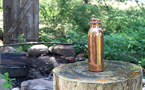 Reine Kupferwasserflasche für ayurvedische gesundheitliche Vorteile (gelenkfrei und auslaufsicher) 600 ml, glatt) SET 2 STÜCK
