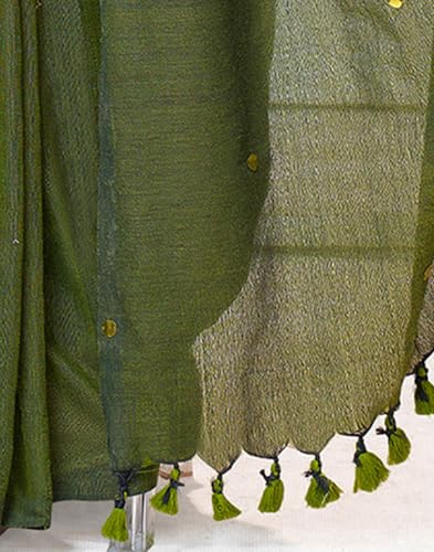 Image of SIRIL Women's Cotton Linen Sequence Saree With Unstitched Blouse Piece