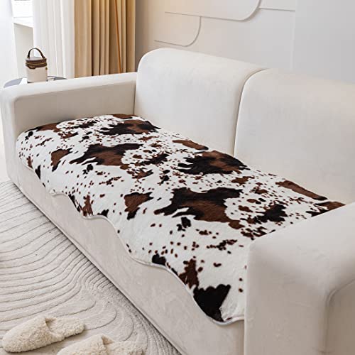 Vctops Cow Print Faux Fur Sofa Couch Cover Non-Slip Shaggy Plush Area Rugs Super Soft Plush Fuzzy Fluffy Sofa Slipcover Furniture Protector Carpets For Living Room Bedroom (Coffee,31"X70") #TOP4