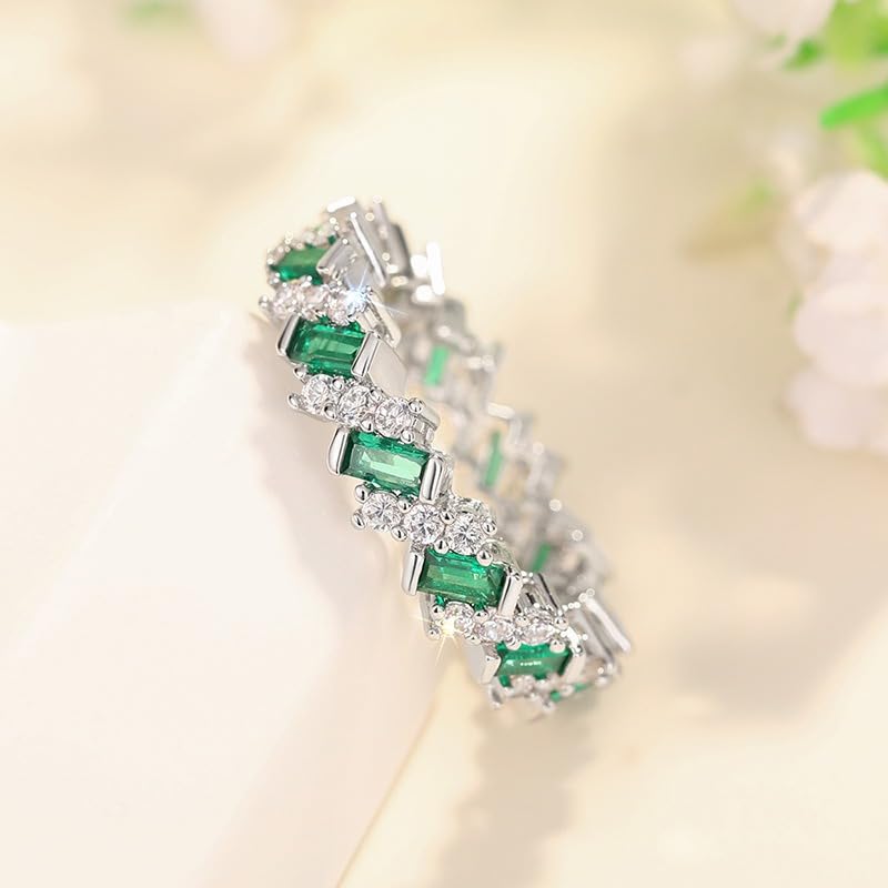 White Gold Plated Green Cubic Zirconia Inlaid Geometric Fashion Engagement Rings Wedding Bridal Band Promise Rings Evening Parties Anniversary Valentine's Day Gifts Eternity Bands for Women3