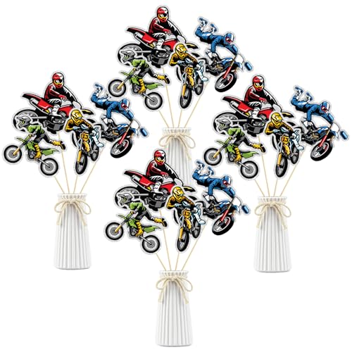 Image of Set of 16,Motorcycle Theme Centerpiece Sticks,Birthday Table Toppers,Extreme Dirt Motorcycle Party Decorations, Happy Birthday Cake Picks for Motorcycle Lover