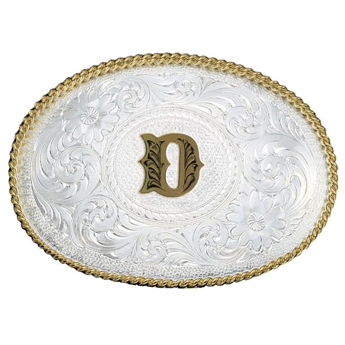 Image of Montana Silversmiths Initial Engraved Gold Trim Western Belt Buckle